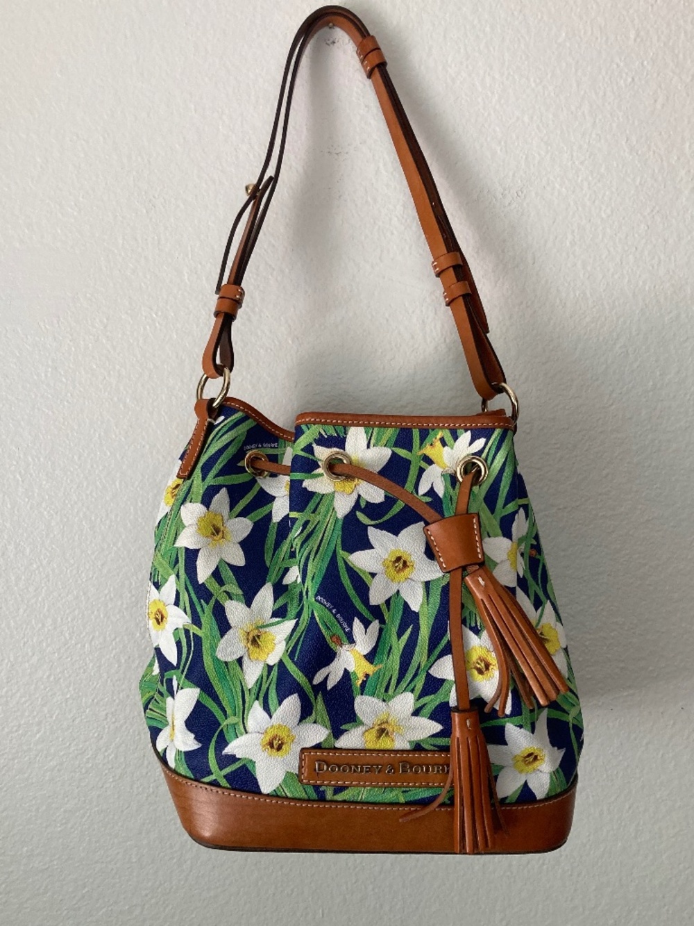 DOONEY and BOURKE Daffodil Drawstring Flower Tassel Bucket Bag with Wallet